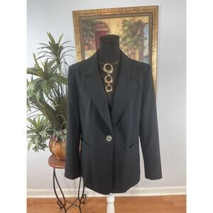 Le Suit Women Black Size 14 one-Button Blazer Lapel Notch Pocket Clueless Preppy